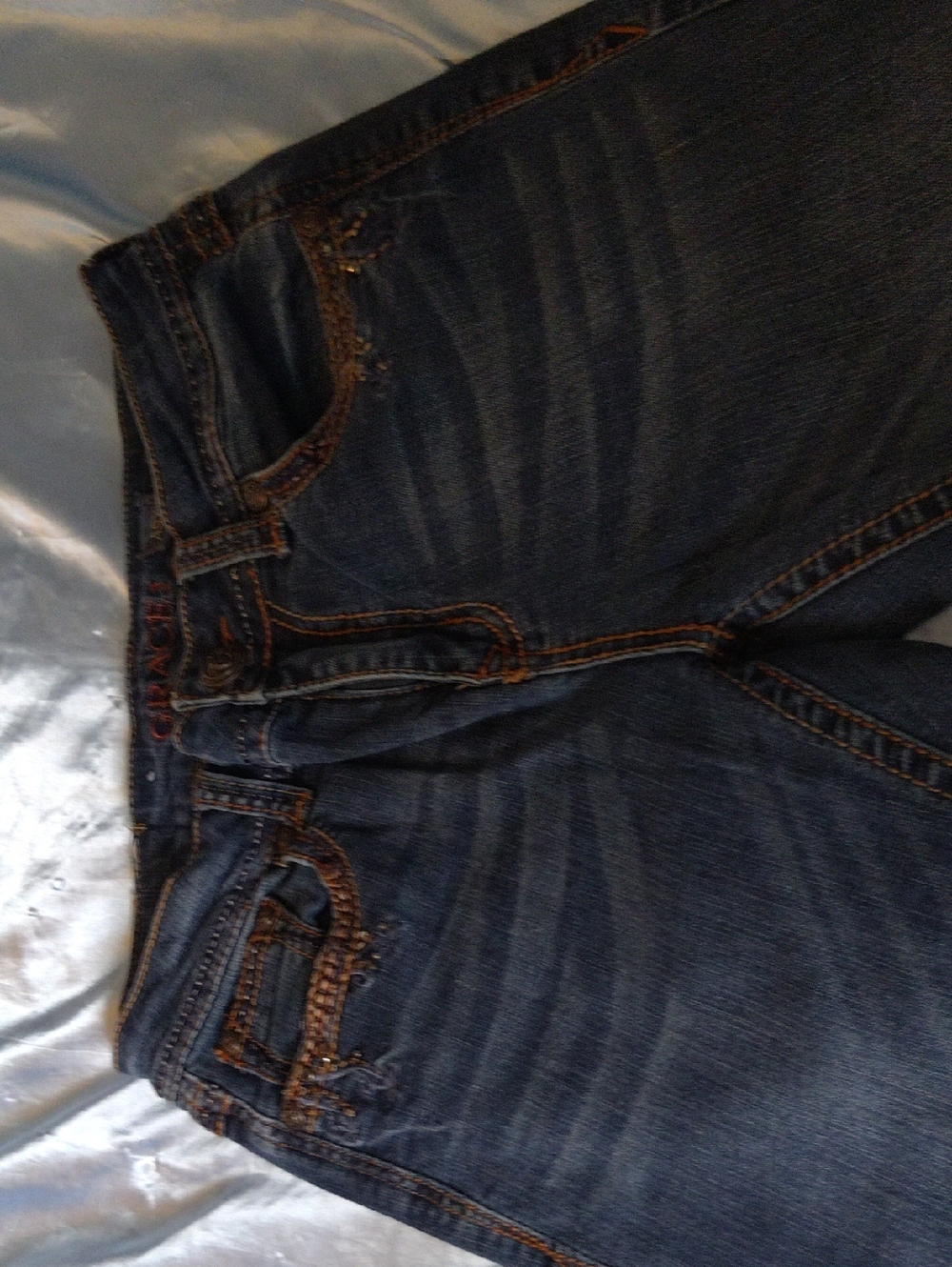 Grace Dark Blue Denim Jeans with Brown Stitching